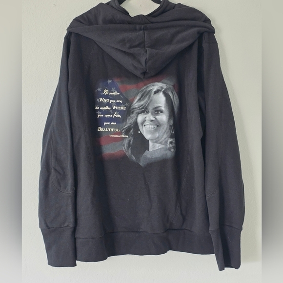 Bradford Exchange Women Hoodie Jacket 3X  Michelle Obama Graphics Black Full Zip - Picture 4 of 9